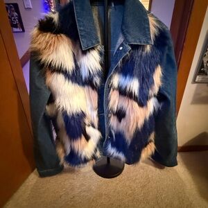 English Factory Stylish Denim and Faux Fur Jacket